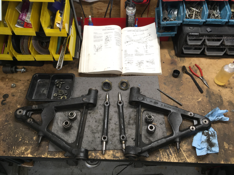 Grimy suspension bits off for the clean-up and refresh.